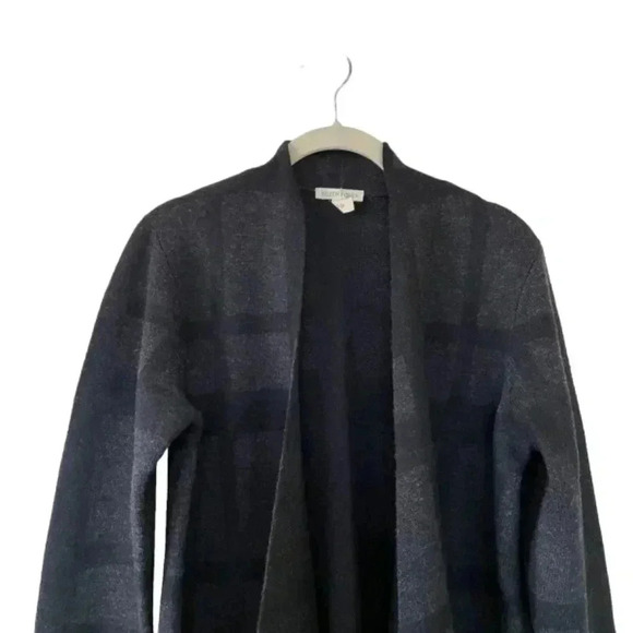 Eileen Fisher Dark Gray Knit Cardigan Sweater Size Small Open Front Windowpane - Picture 5 of 9
